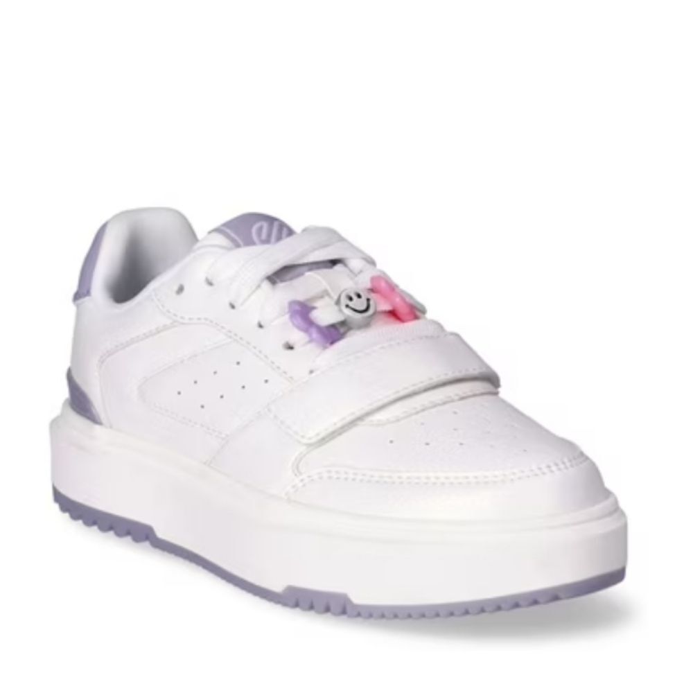 Justice Sport Girls' Beaded Low Court Sneakers, Pearl White, Sz 3